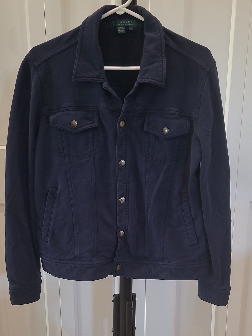 Lauren Ralph Lauren 100% Cotton Navy Button-Front Shirt Jacket